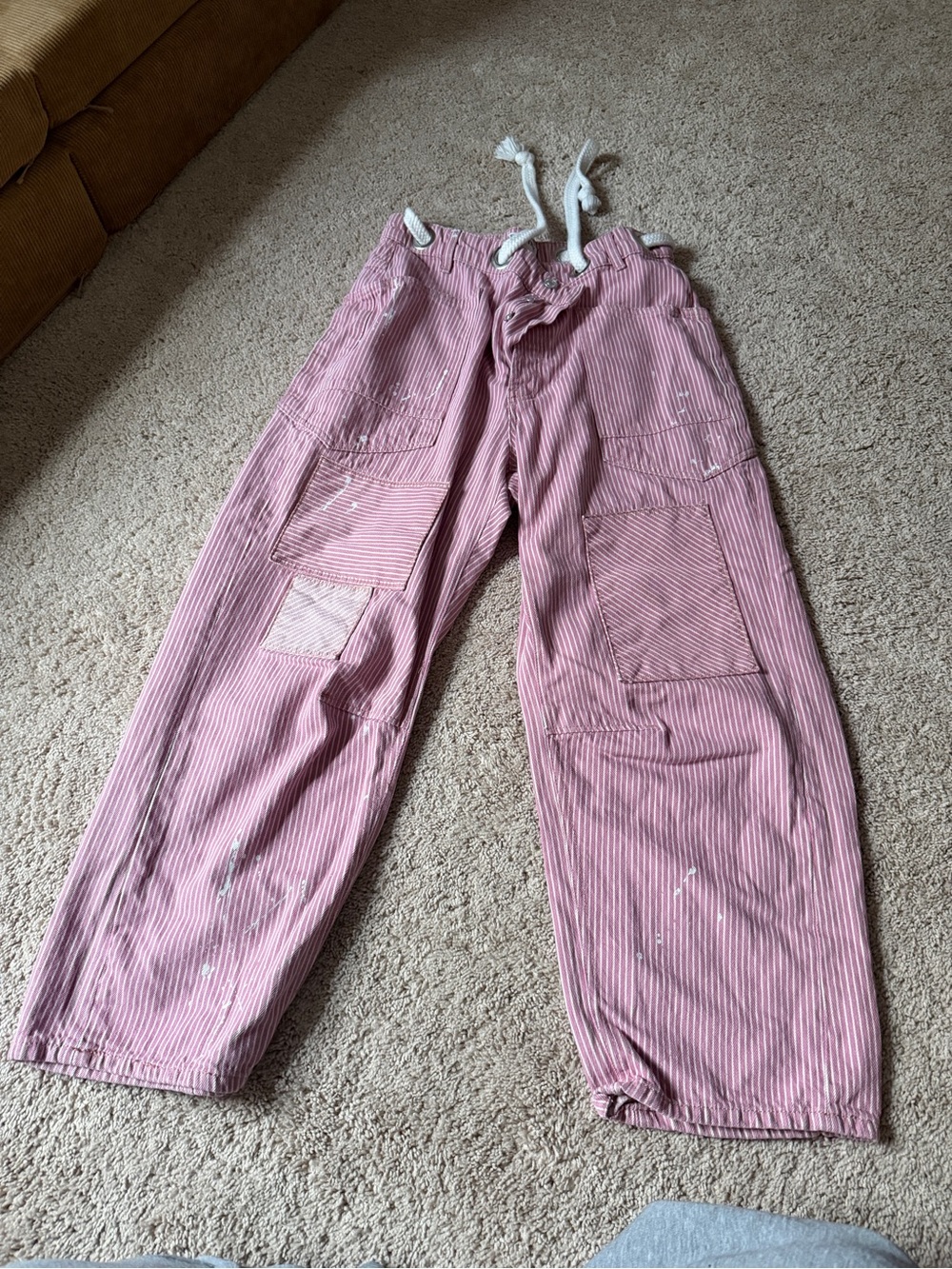 Free People Pink Striped Cargo Crop Pants with Drawstring